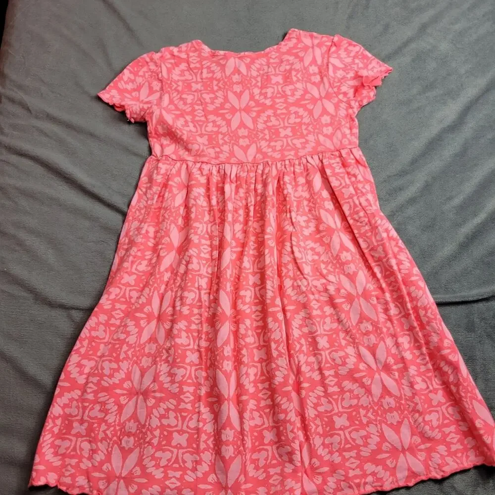 Fresh Produce Dress Girl Medium Pink Comfort Stretch Floral USA Made 100% Cotton